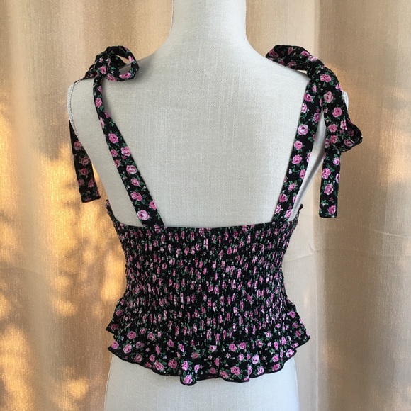 NWT! PacSun, Lottie Moss, Black Top with Pink Rose Floral Print - Picture 4 of 9